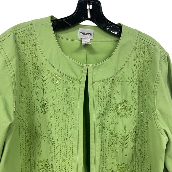 Y2K Chico's Embellished Embroidered Light Green Jacket Womens 12 - Picture 3 of 6